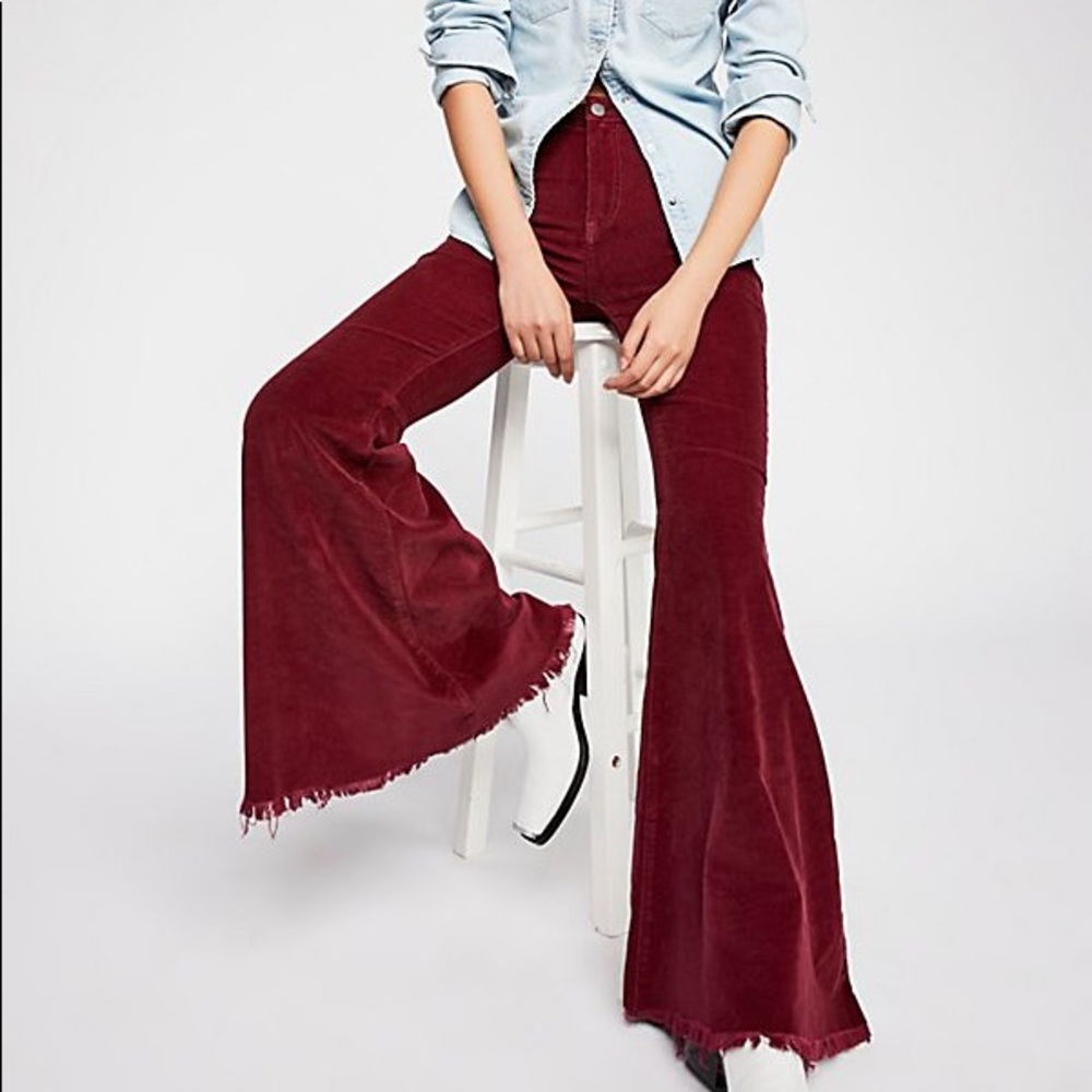 High-Waist Wine Corduroy Flare Pants
